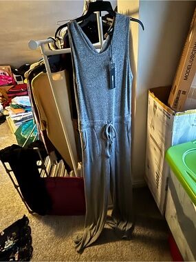 Fashion Nova Heather Gray Sleeveless Knit Jumpsuit